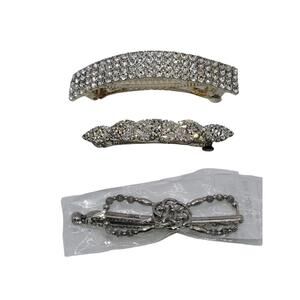 HAIR BARRETTE/ CLIPS SILVER AND CLEAR AMERICAN GEMSTONES HAIR SLIDES DECORATION